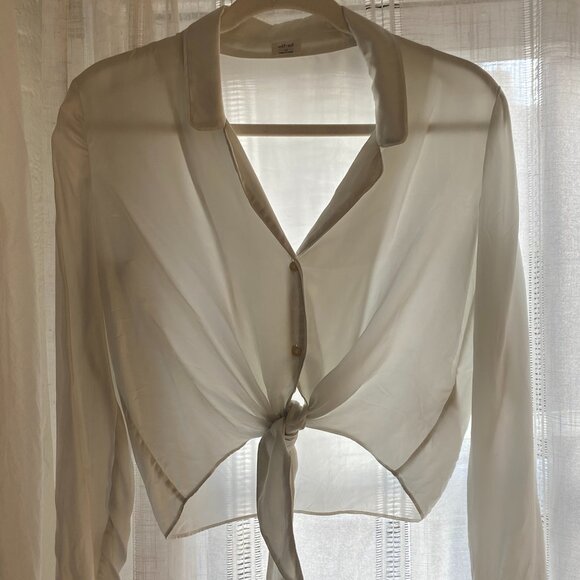 Silky Aritzia Tie-front Satin Blouse - Picture 1 of 6